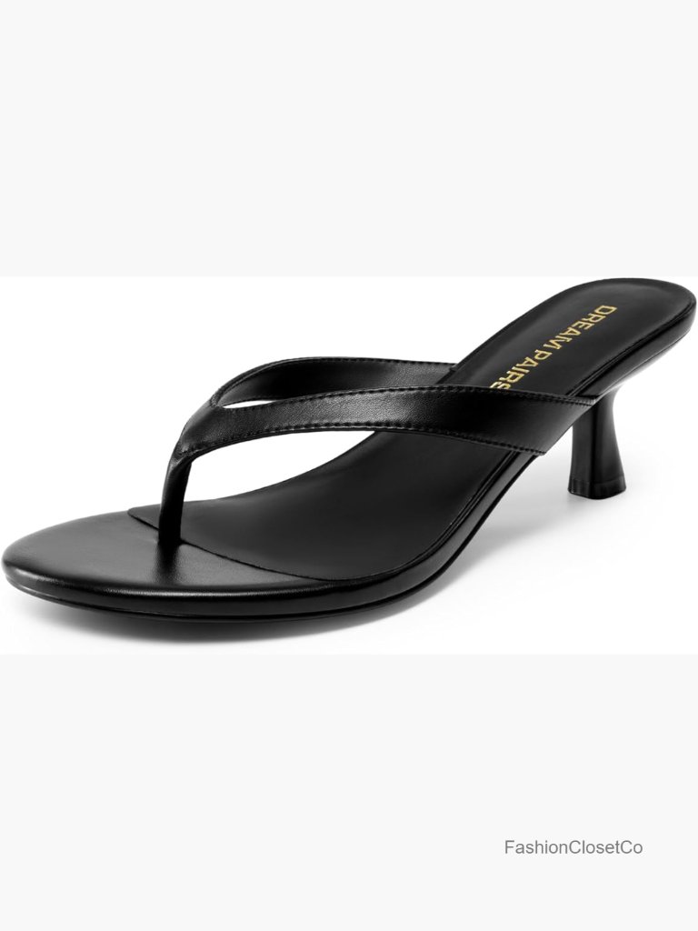 Faux Leather Kitten Heel Flip Flop Sandals, Slip On Low Heel Dress Shoes